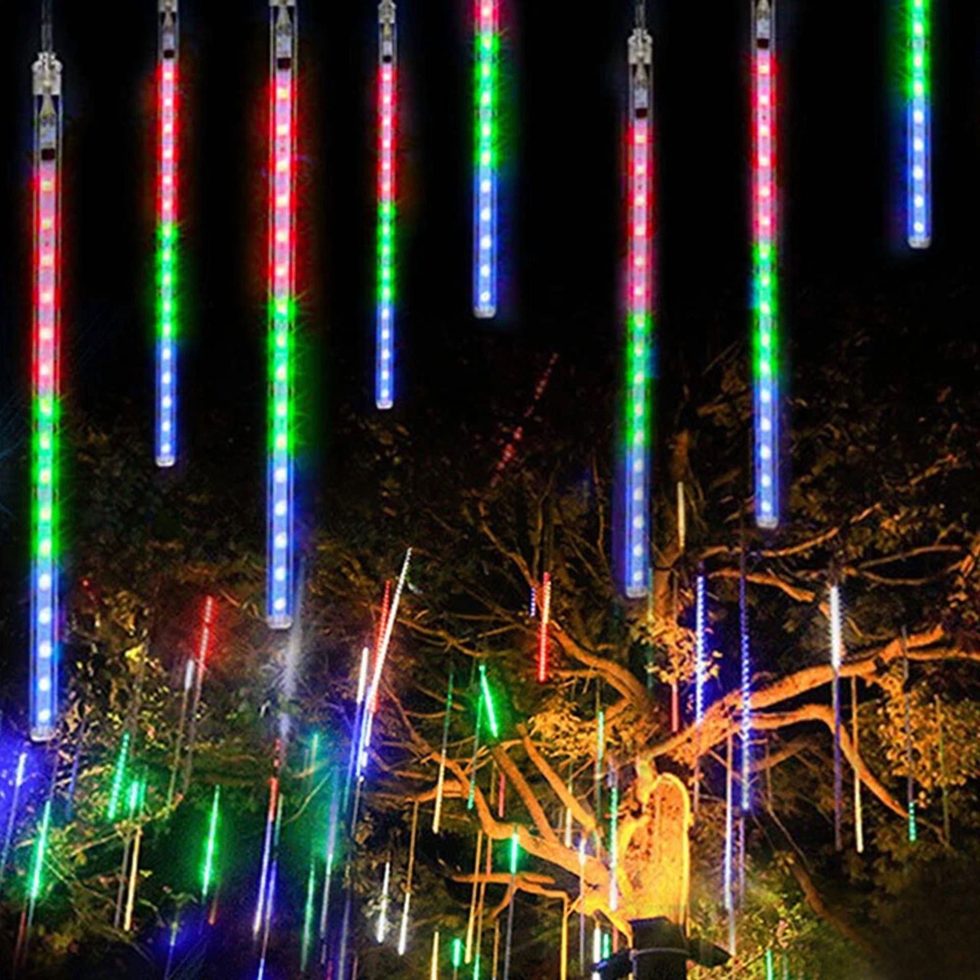 196 Led 8 Tube Meteor Shower String Lights Garden Falling Rain Light Party Decor