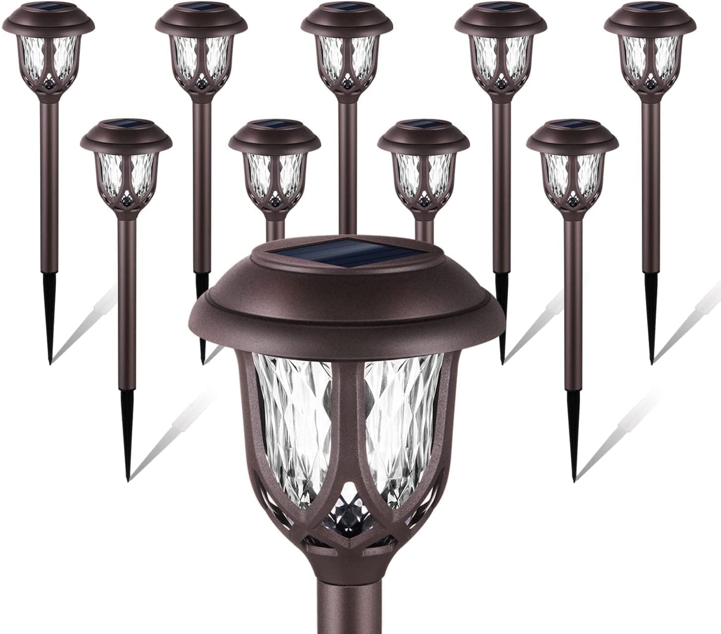 10 Pack Solar Lights Outdoor Decorative, Solar Pathway Lights Outdoor, Solar Powered Garden Yard Lights for Walkway Sidewalk Driveway. (Matte Black, Cool White)