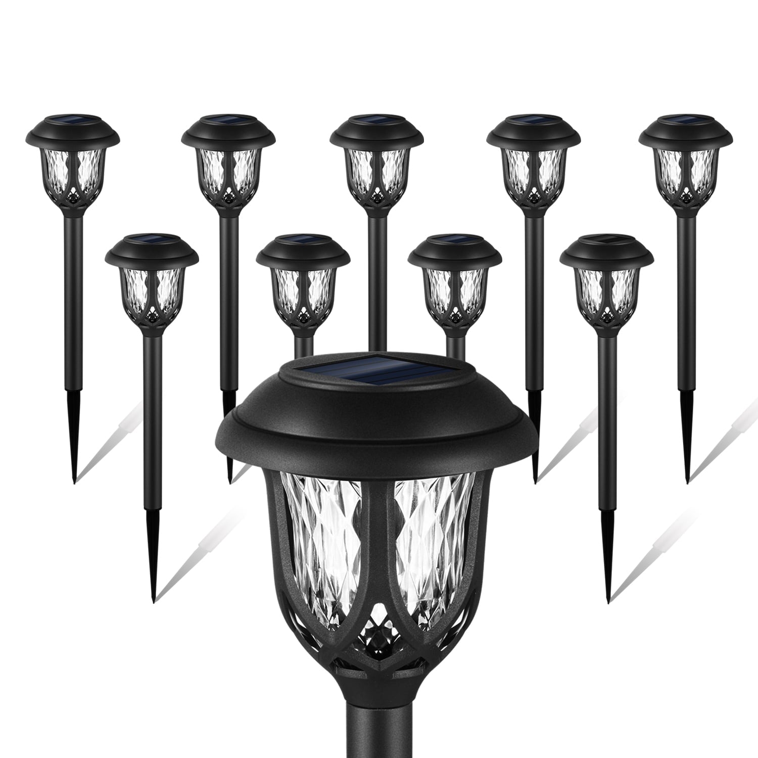 10 Pack Solar Lights Outdoor Decorative, Solar Pathway Lights Outdoor, Solar Powered Garden Yard Lights for Walkway Sidewalk Driveway. (Matte Black, Cool White)