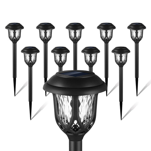 10 Pack Solar Lights Outdoor Decorative, Solar Pathway Lights Outdoor, Solar Powered Garden Yard Lights for Walkway Sidewalk Driveway. (Matte Black, Cool White)