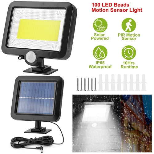 100 Led Solar Powered Wall Light Motion Sensor Outdoor Garden Flood Light Ip65