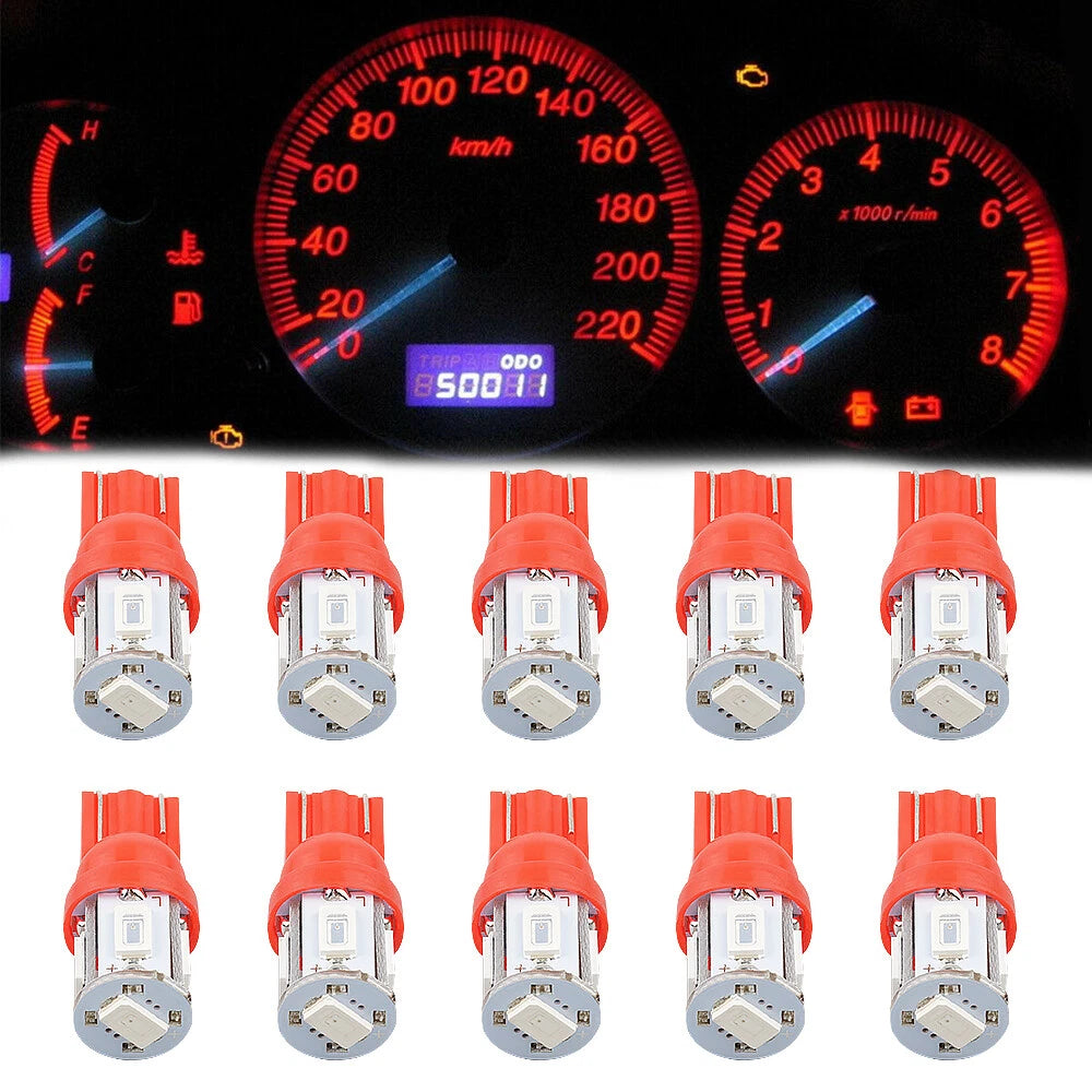 10X Red Led Instrument Panel Light Speedometer Dash Cluster Gauge Lamp T10 Bulbs