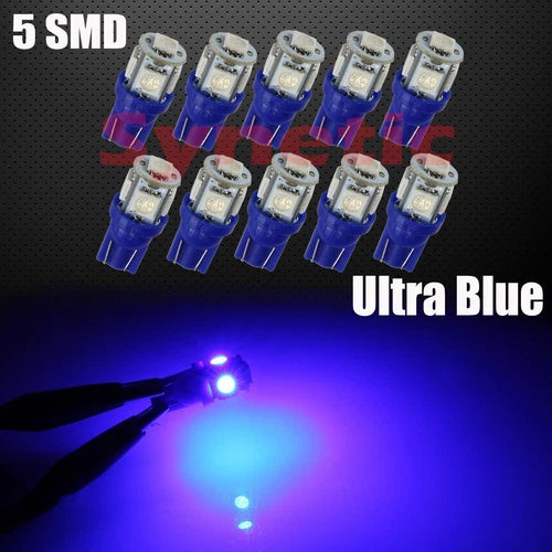 10X T10 906 917 921 5050 Smd Chip 5-Led Blue Interior License Plate Lights Bulbs