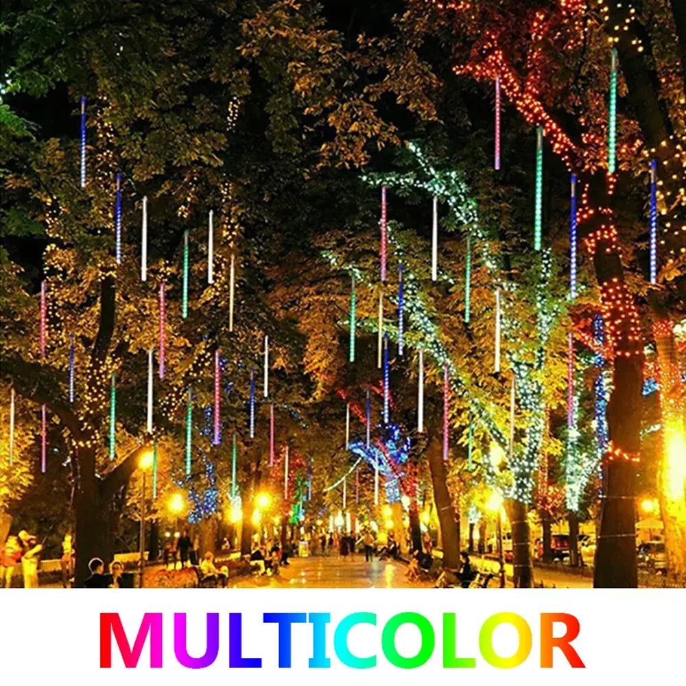 196 Led 8 Tube Meteor Shower String Lights Garden Falling Rain Light Party Decor