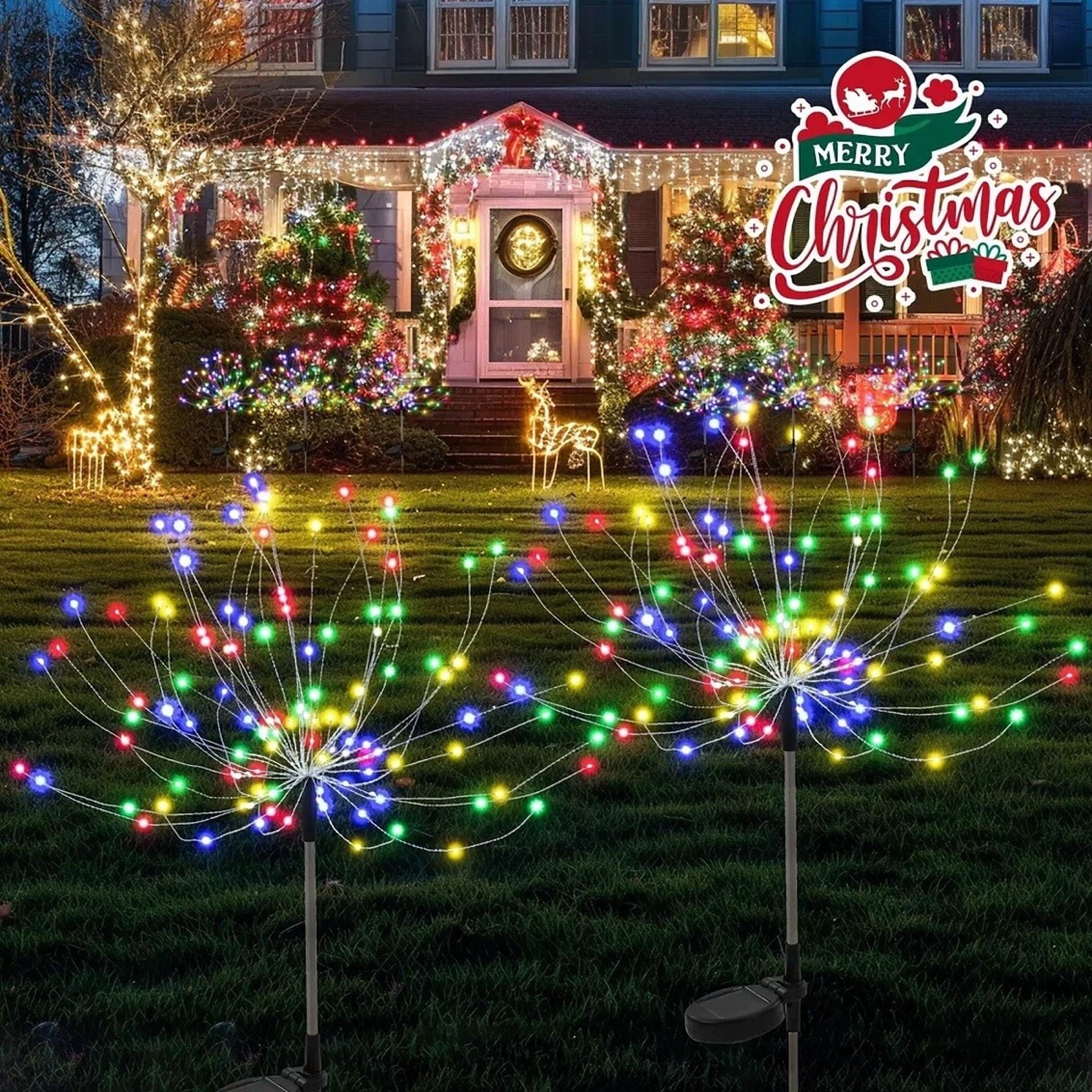 150 Led Solar Firework Lights Outdoor Waterproof Path Lawn Garden Decor Lamp