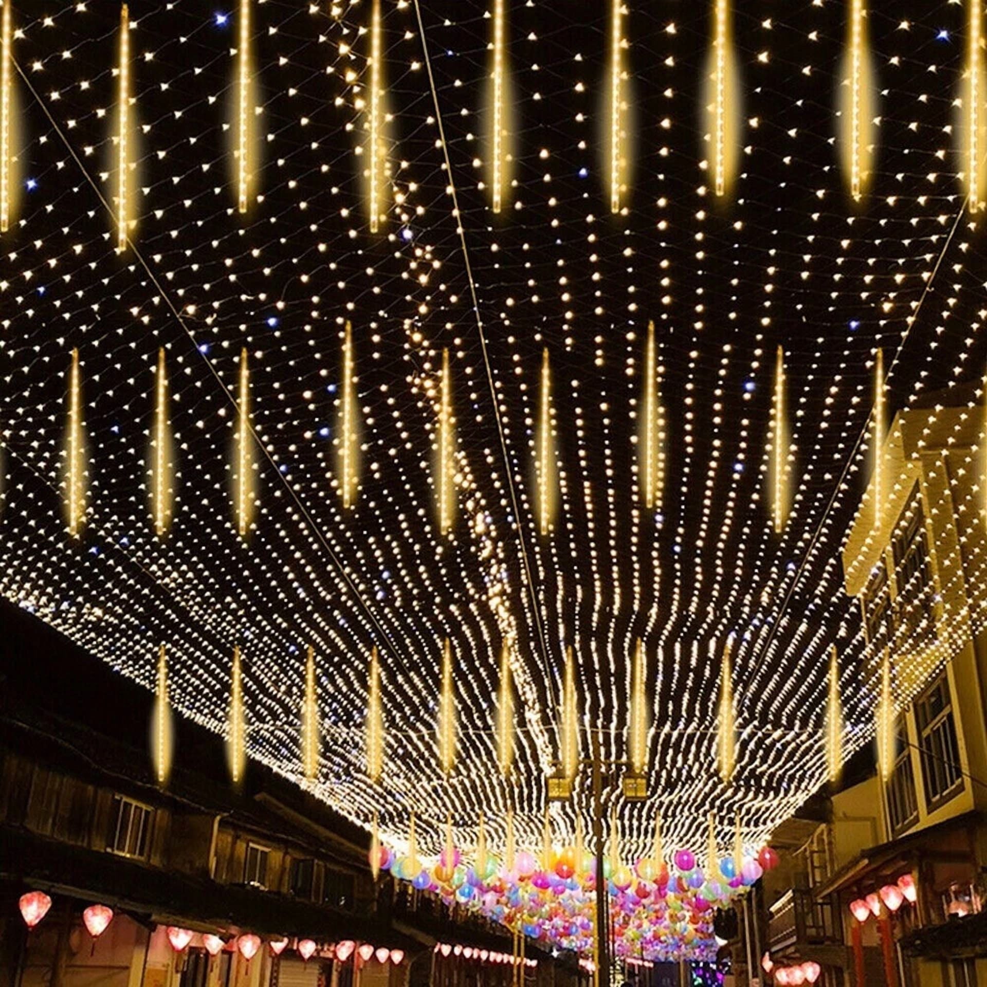 192 Led Meteor Shower String Lights Garden Falling Rain Light Xmas Party Decor