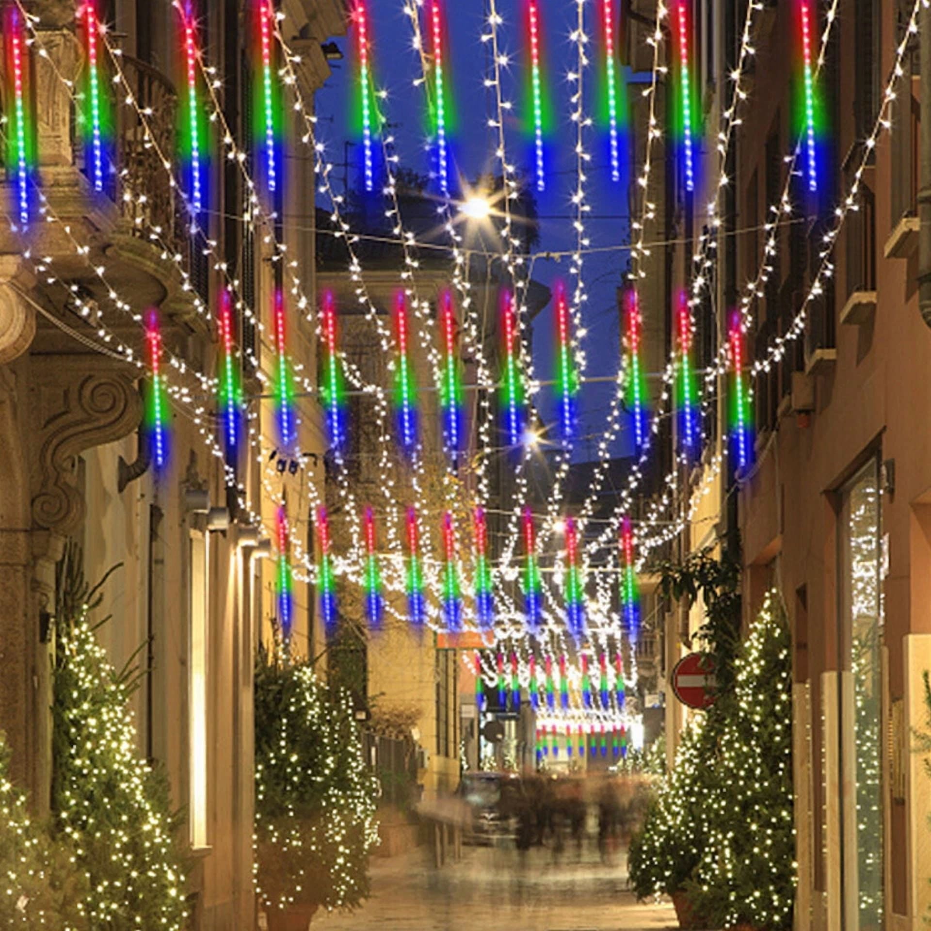 196 Led 8 Tube Meteor Shower String Lights Garden Falling Rain Light Party Decor