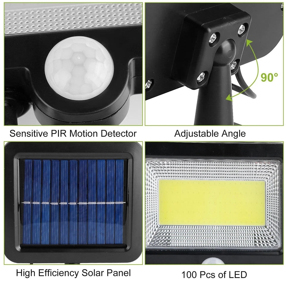 100 Led Solar Powered Wall Light Motion Sensor Outdoor Garden Flood Light Ip65