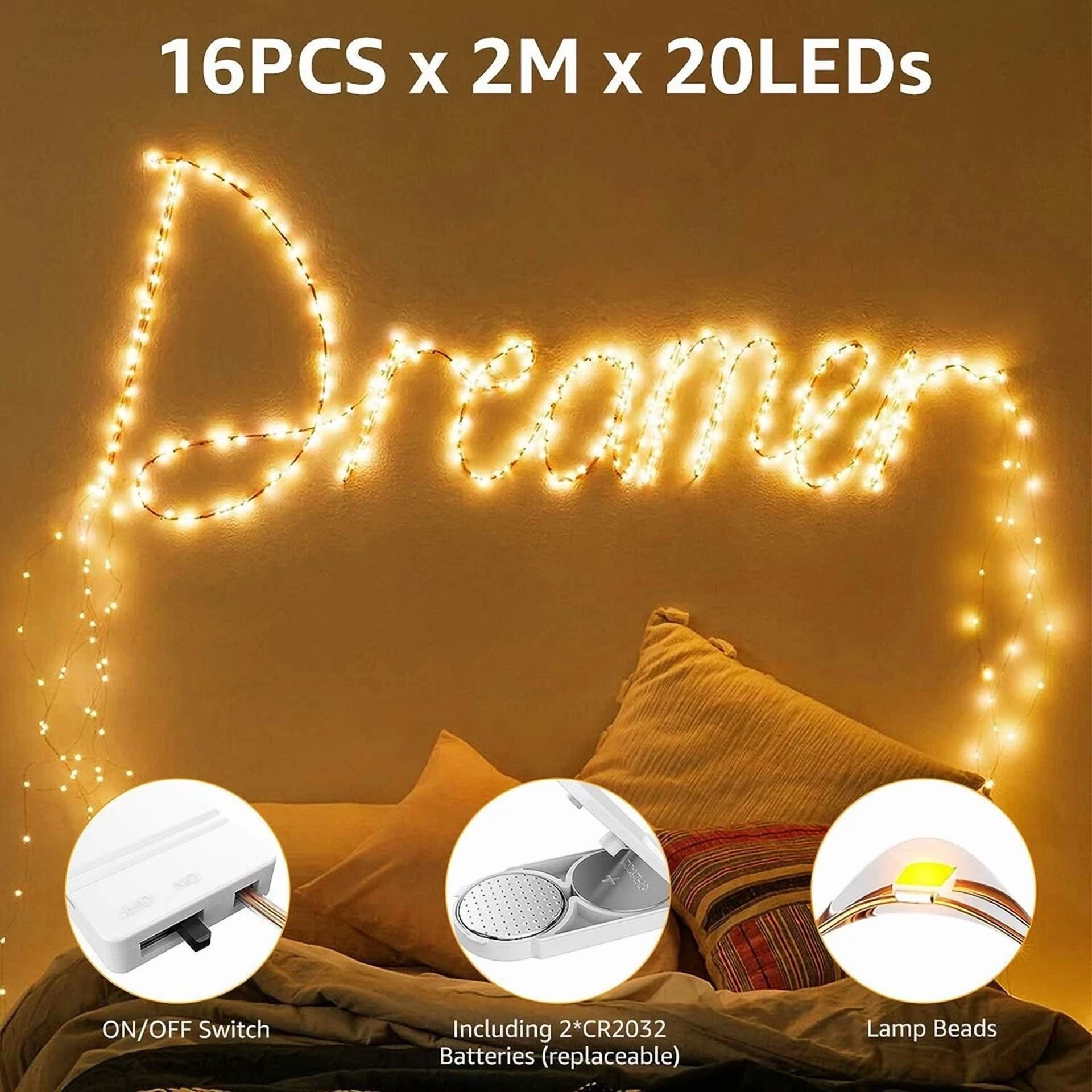 16 X Fairy String Lights Battery Operated Warm White 6.6Ft Halloween Xmas Decor