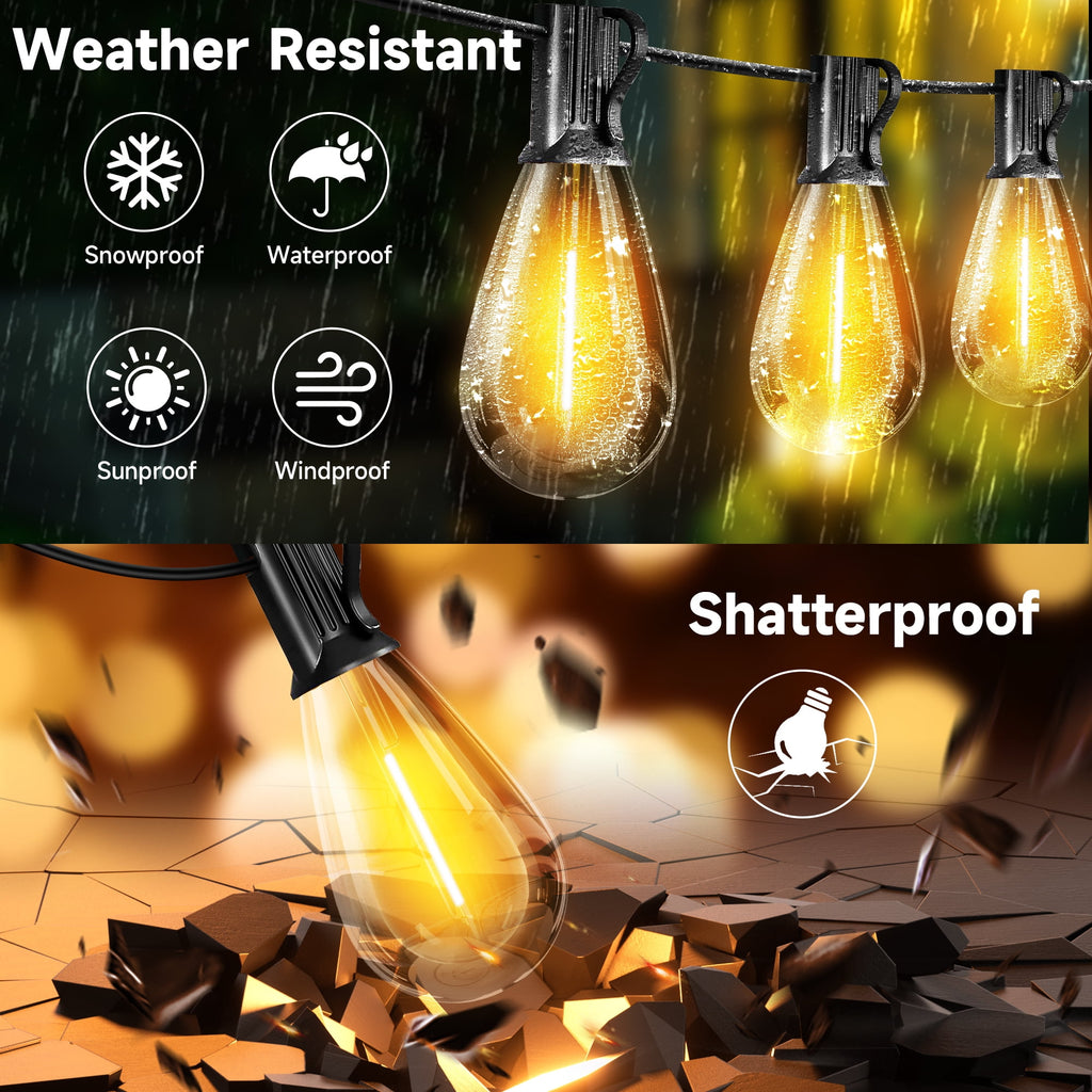 DAYBETTER 100FT S14 Solar Outdoor String Lights,2700K Waterproof Hanging Patio Lights for Backyard