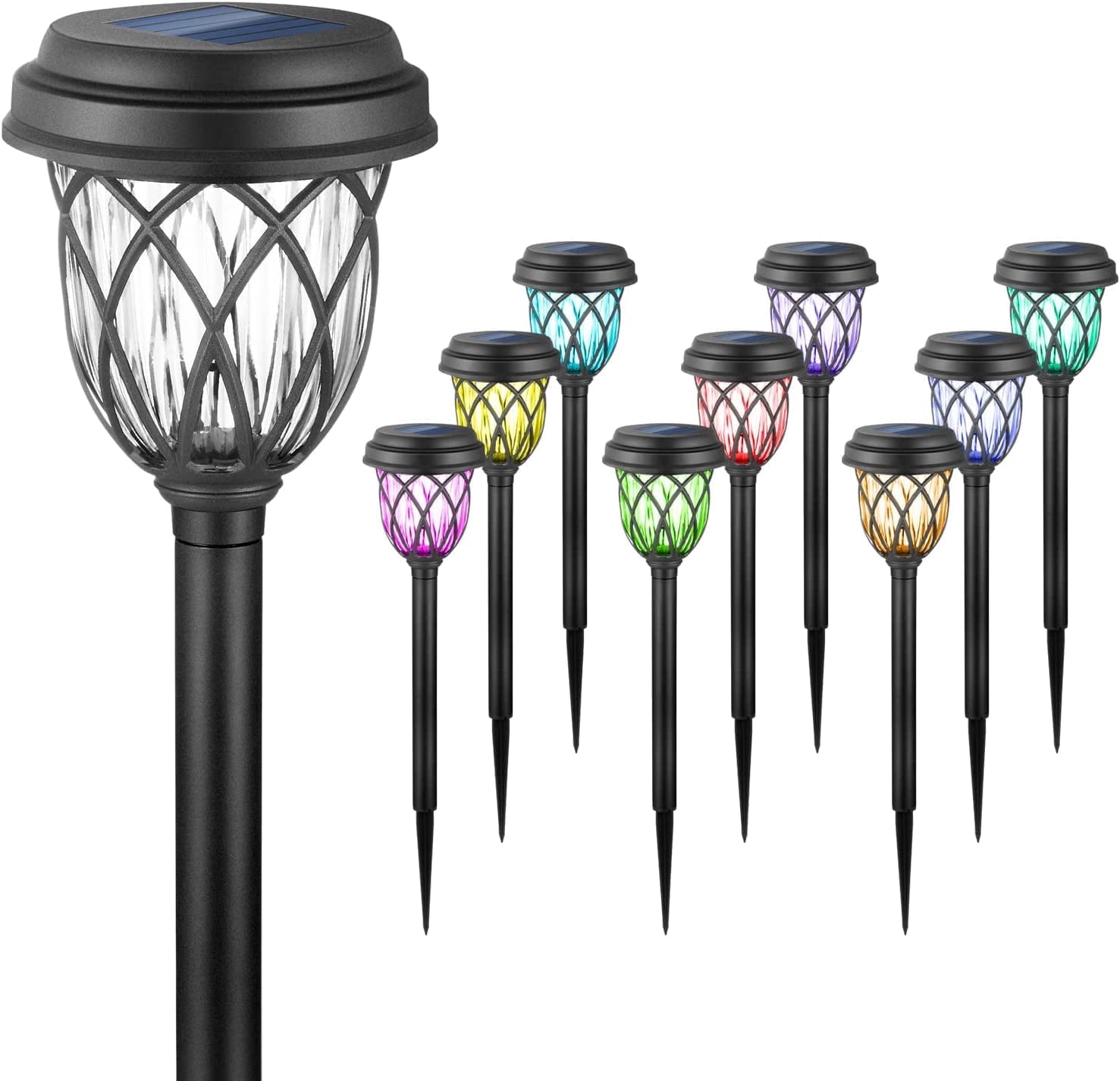 10 Pack Solar Lights Outdoor Decorative, Solar Pathway Lights Outdoor, Solar Powered Garden Yard Lights for Walkway Sidewalk Driveway. (Matte Black, Cool White)