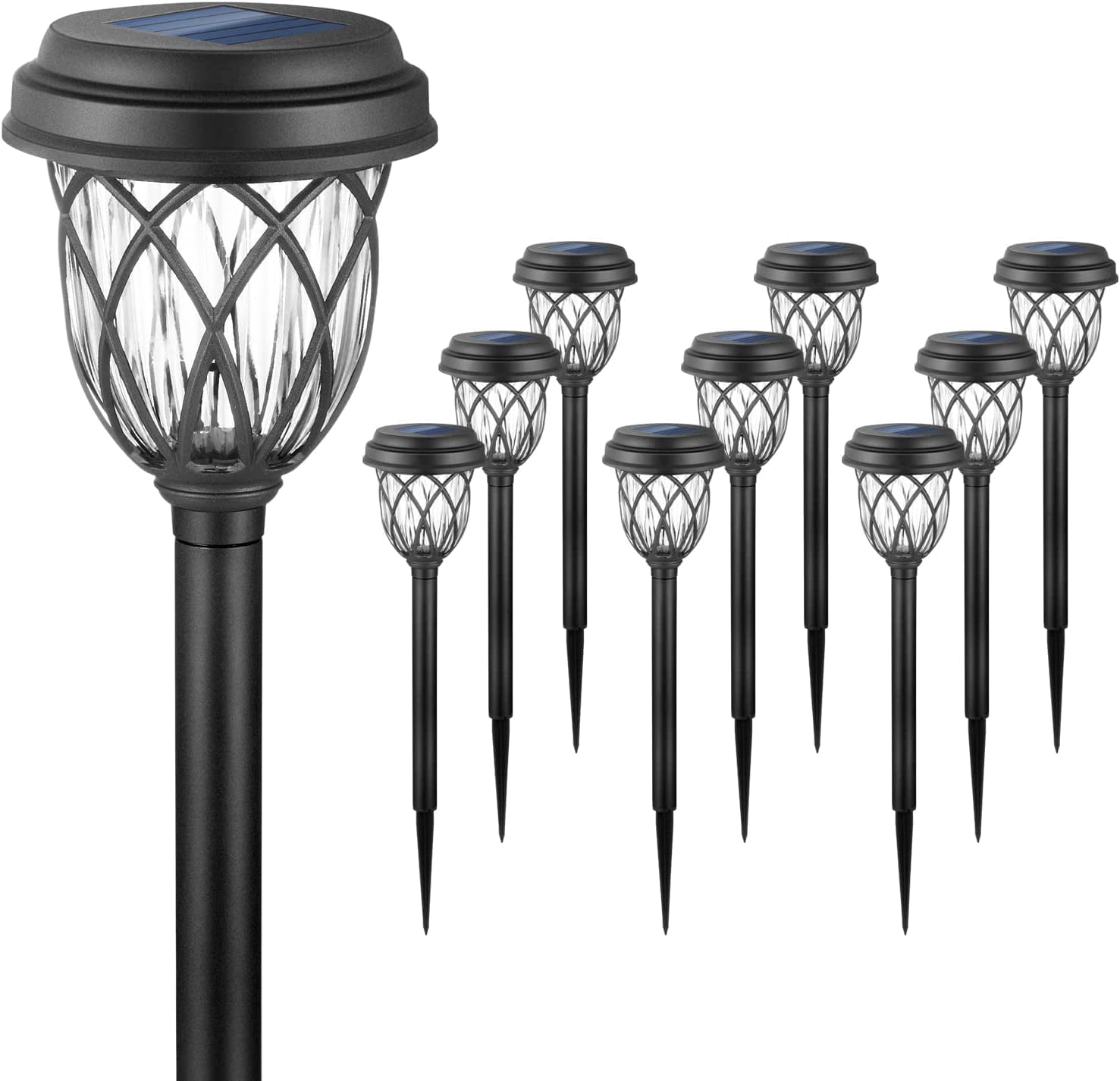 10 Pack Solar Lights Outdoor Decorative, Solar Pathway Lights Outdoor, Solar Powered Garden Yard Lights for Walkway Sidewalk Driveway. (Matte Black, Cool White)