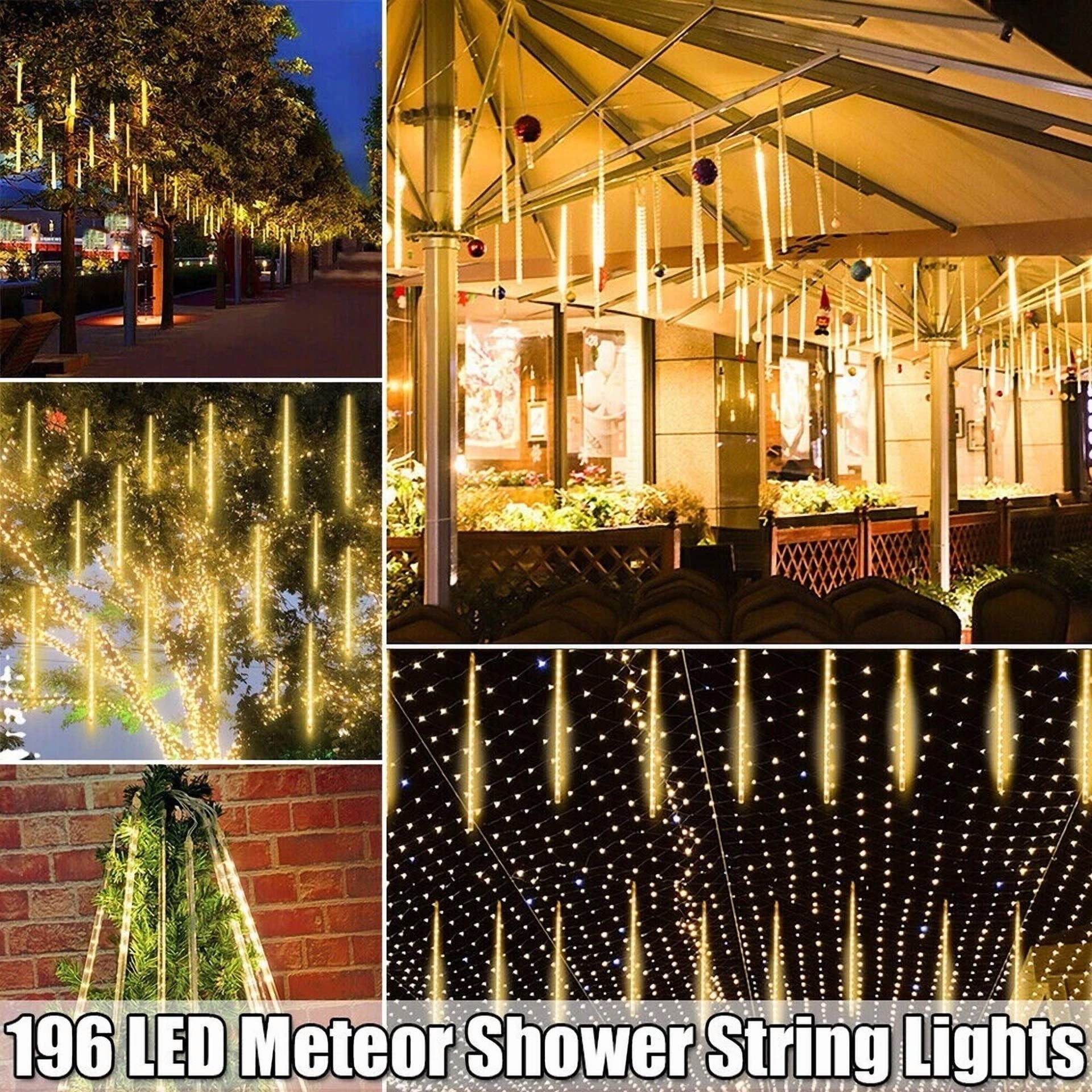 192 Led Meteor Shower String Lights Garden Falling Rain Light Xmas Party Decor