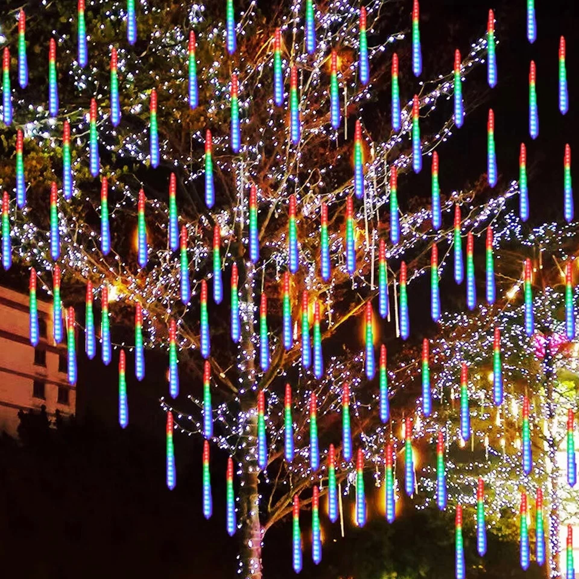 196 Led 8 Tube Meteor Shower String Lights Garden Falling Rain Light Party Decor