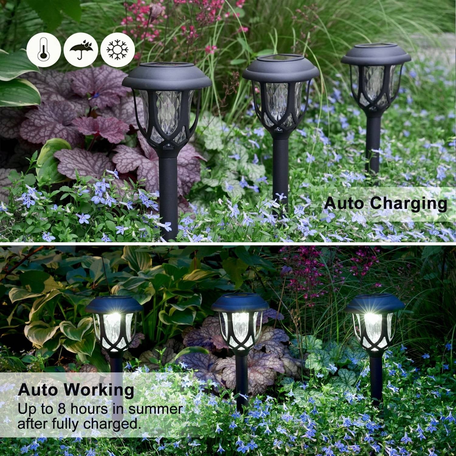 10 Pack Solar Lights Outdoor Decorative, Solar Pathway Lights Outdoor, Solar Powered Garden Yard Lights for Walkway Sidewalk Driveway. (Matte Black, Cool White)