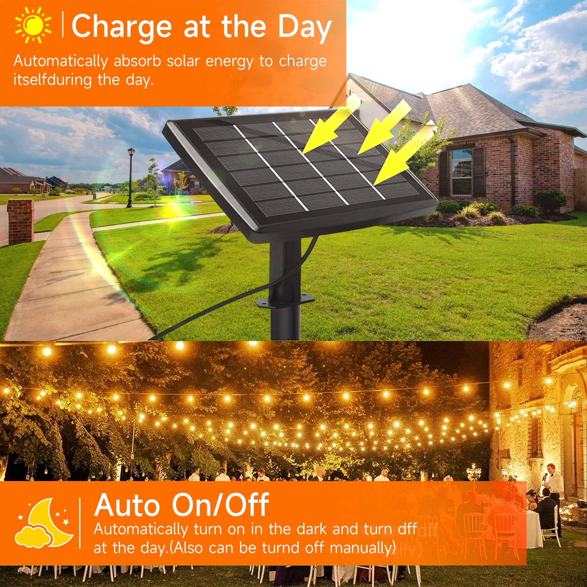 DAYBETTER 100FT S14 Solar Outdoor String Lights,2700K Waterproof Hanging Patio Lights for Backyard