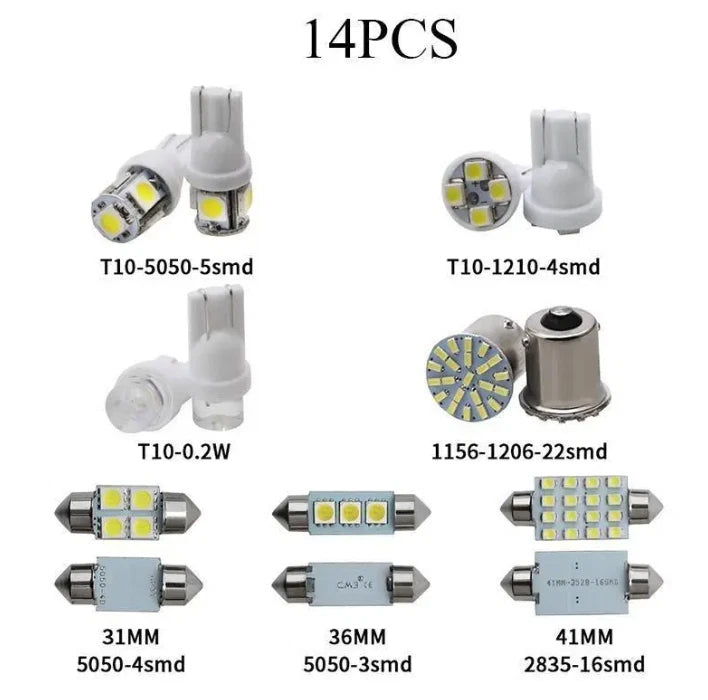 14X Led Interior Lights Bulbs Kit Dome License Plate Lamp Bulbs Car Accessories