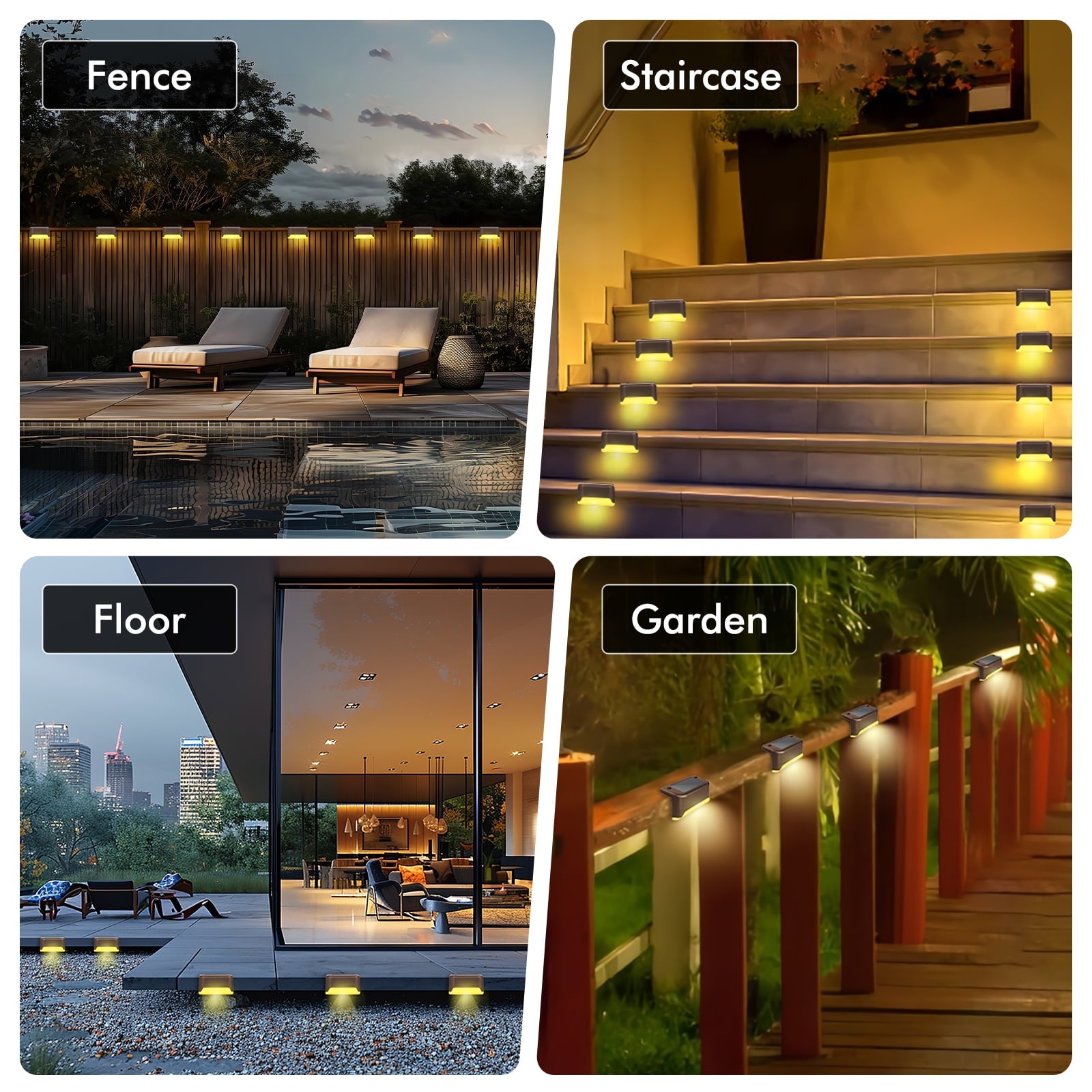 16PCS Outdoor Solar Deck Lights, Waterproof Solar Step Lights, LED Solar Lights for Outdoor Stairs Fence Yard Patio Railing Garden Pathway Christmas Decoration Lights(Brown-Warm White)