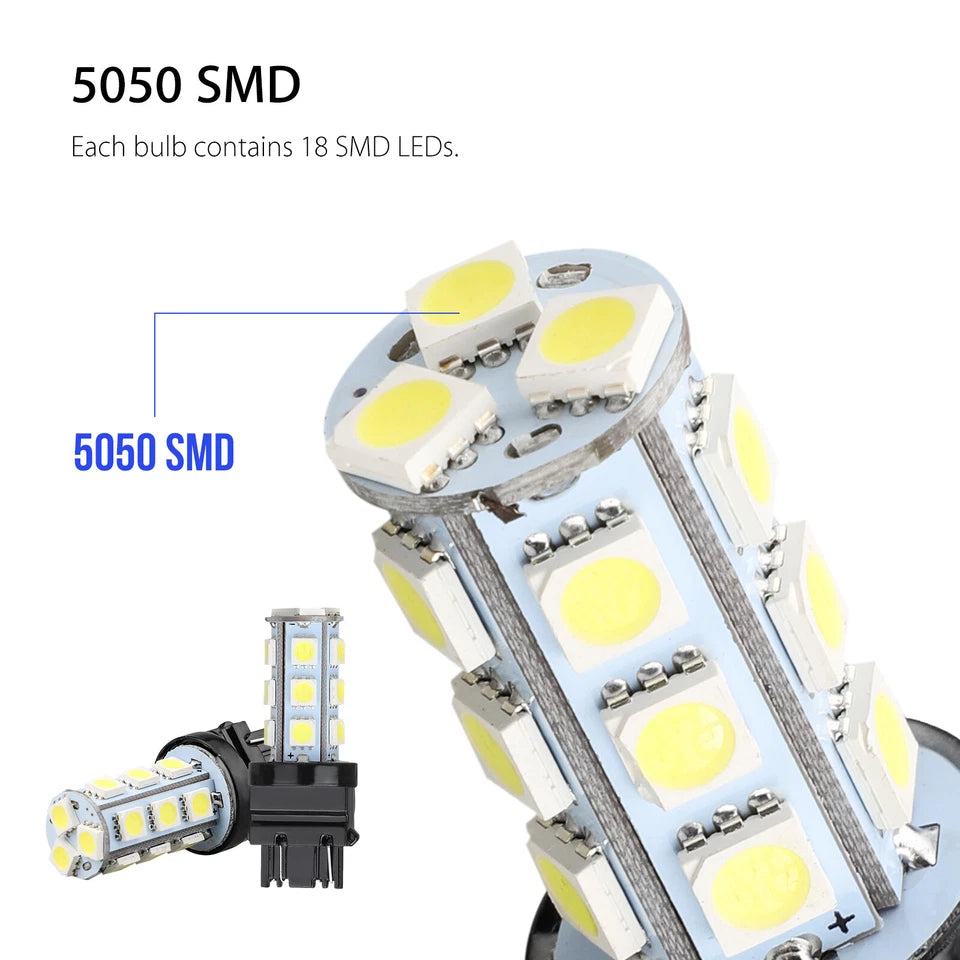 10Pcs 3157 3156 18-Smd Reverse Brake Stop Turn Signal Tail Led Light Bulbs White